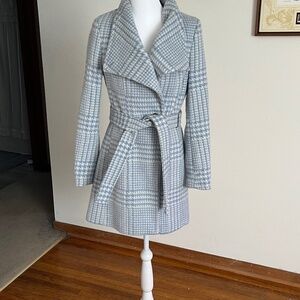 Petite Calvin Klein Baby Blue Houndstooth  Coat
